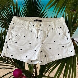 British Khaki White with Navy Polka Dots Women Shorts - Size 4